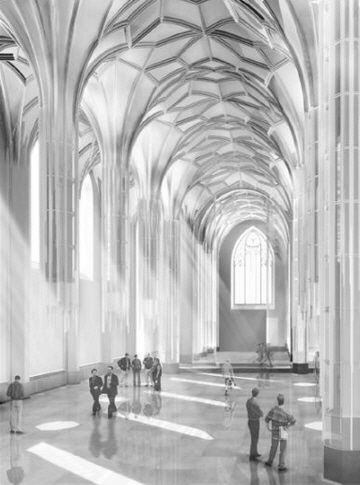 Innenraum als Aula und Universitätskirche St. Pauli, Entwurf EEA Erick van Egeraat